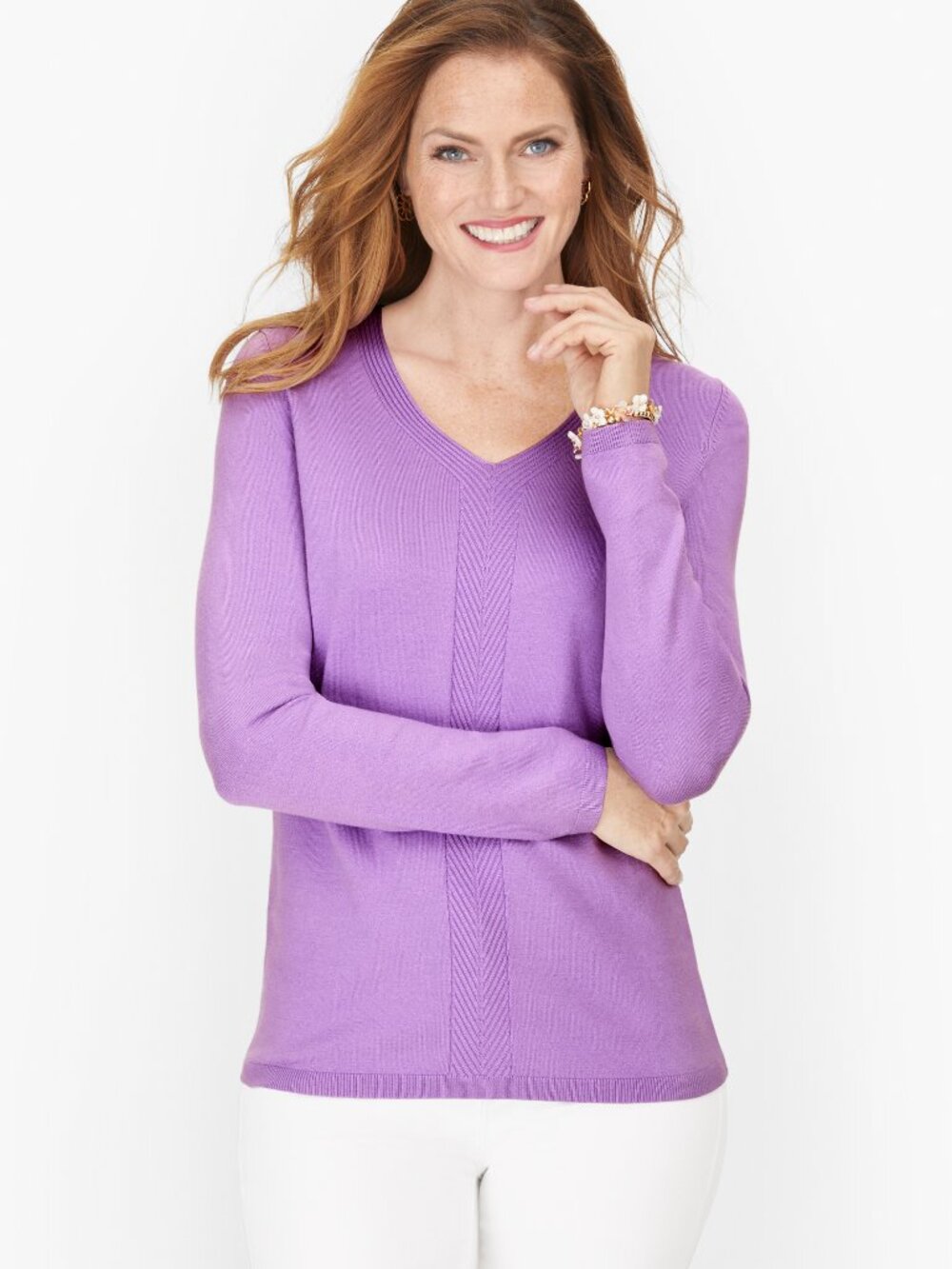 NWT Talbot Chevron Stitch V Neck Sweater Purple Size M
